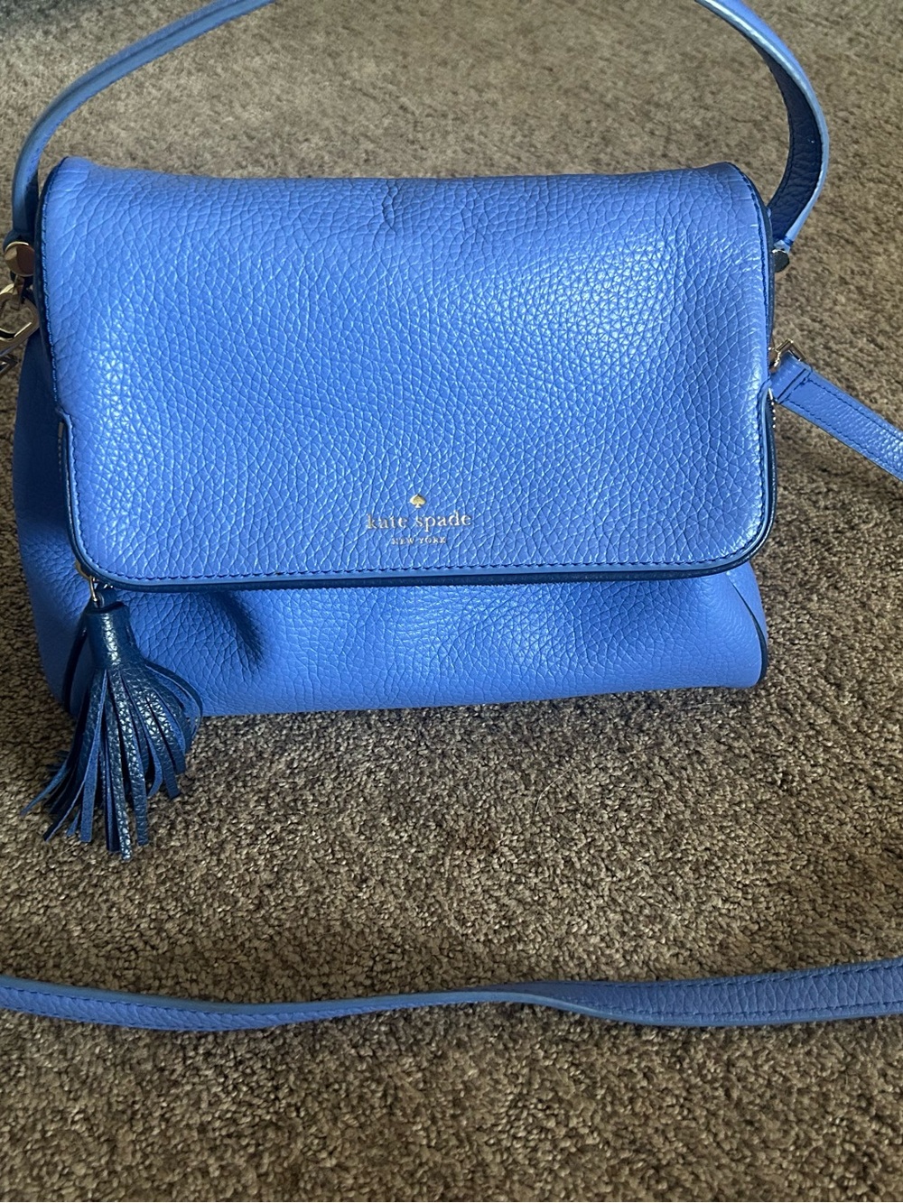 kate spade cobalt blue pebbled leather crossbody with tassel